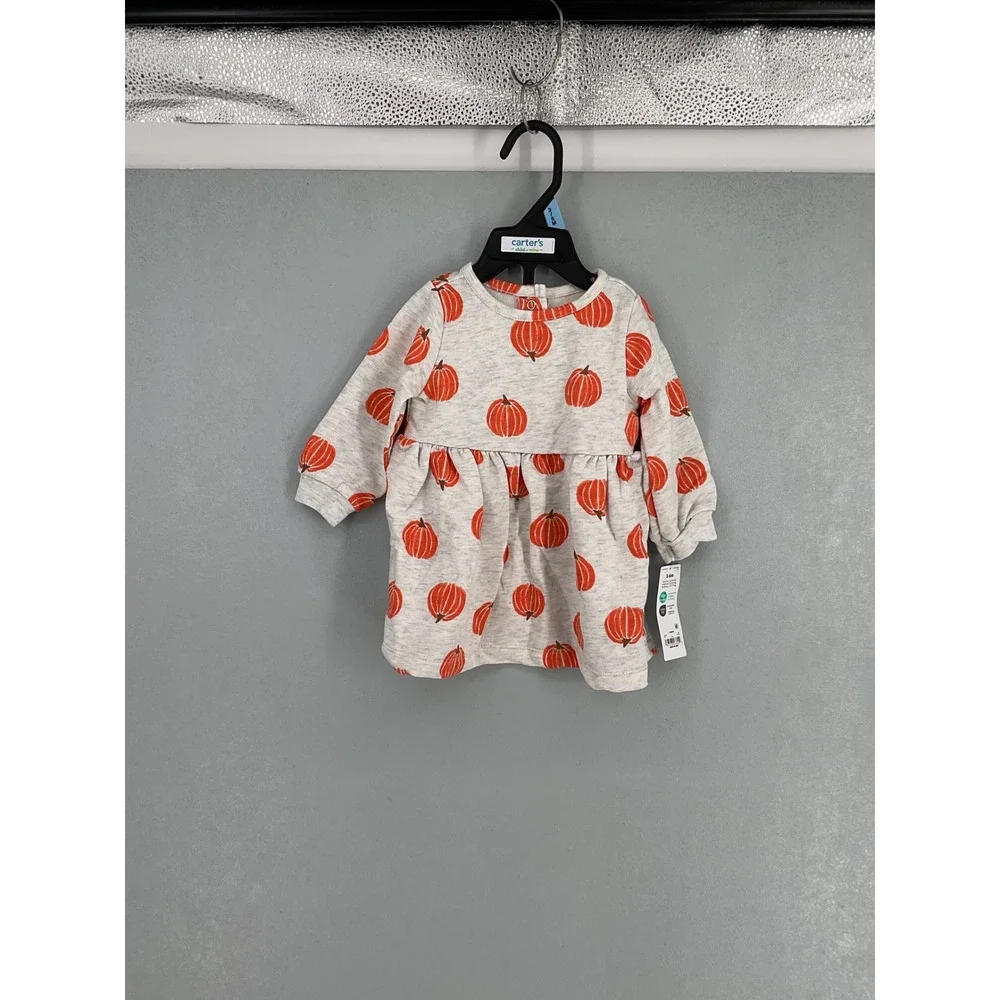 Carter's Baby Girl Dress Set Pumpkin Print Gray Orange 3-6M